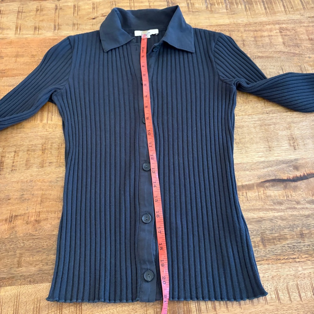Vince Ribbed Knit Polo Cardigan Womens XS Minimalist Capsule Fitted Button Gray - Picture 10 of 10